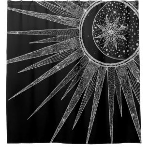 Rideaux De Douche Elégant Silver Sun Moon Mandala Black Design