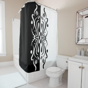 Rideaux De Douche Élégant style arlequin Abstrait noir et blanc