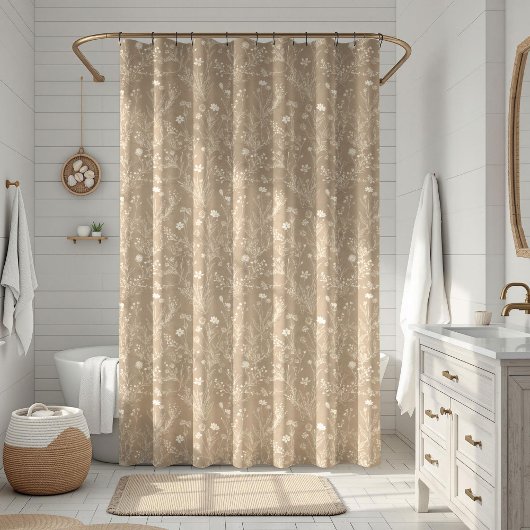 Rideaux De Douche Elegant Taupe Brown Floral