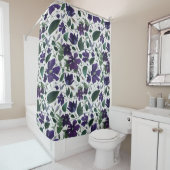 Rideaux De Douche Elégant teint d'eau violet motif floral (En situation)