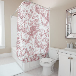 Rideaux De Douche Élégant Toile Florale Vintage Gravée rose