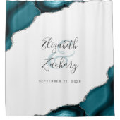 Rideaux De Douche Elégant Turquoise Agate Argent Noms de mariée nouv (Devant)