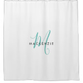Rideaux De Douche Élégant Turquoise de script blanc moderne Monogram (Devant)