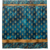 Rideaux De Douche Élégant Turquoise Turquoise Gold Pineappy Motif (Devant)