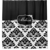 Rideaux De Douche Élégant verre noir blanc Damas Diamants (Devant)