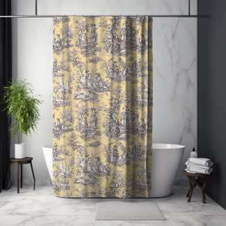 Rideaux De Douche Élégant Vintage Jaune Toile de Jouy Botanique