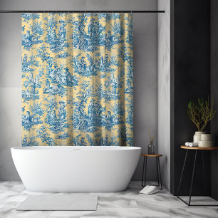 Rideaux De Douche Elégant vintage jaune turquoise toile de jouy