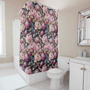 Rideaux De Douche Élégant Welcome Blush Pony rose Floral Noir