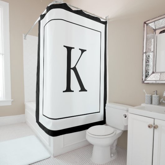 Rideaux De Douche Elegant White & Black Initial Monogram  (En situation)