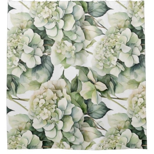 Rideaux De Douche Elégante aquarelle blanche vert hydrangée florale (Devant)