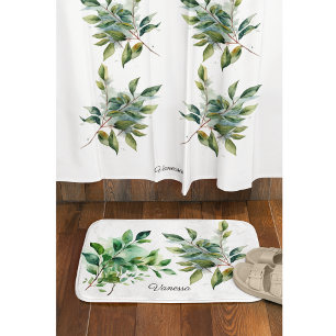 Rideaux De Douche Elégante aquarelle de feuillage vert, personnalisé