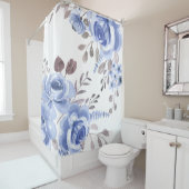 Rideaux De Douche Elégante Aquarelle Florale Bleue Poudre (En situation)
