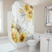 Rideaux De Douche Elégante aquarelle florale jaune (En situation)
