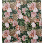 Rideaux De Douche Elégante aquarelle Tropical rose-vert (Devant)