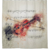 Rideaux De Douche Elégante aquarelle Violon Rouille Crème Noir (Devant)