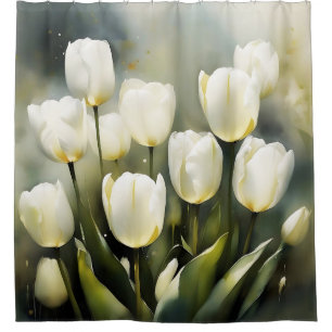 Rideaux De Douche Élégante bande de tulipes blanches dans un jardin 