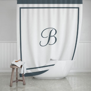 Rideaux De Douche Élégante bordure en ardoise foncée Script Monogram