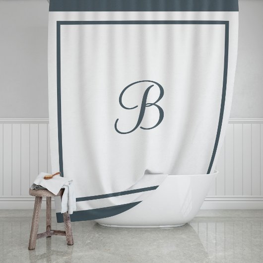 Rideaux De Douche Élégante bordure en ardoise foncée Script Monogram