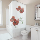 RIDEAUX DE DOUCHE ELÉGANTE COULEUR D'EAU POPIES ROUGES (En situation)