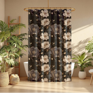 Rideaux De Douche Elégante crème Vintage et florale de pivoine noire