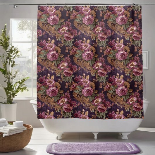 Rideaux De Douche Élégante dentelle victorienne violet Roses