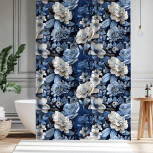 Rideaux De Douche Élégante Douche de Salle de Bain Florale Bleue et