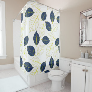 Rideaux De Douche Elégante feuille dorée et bleue Motif botanique