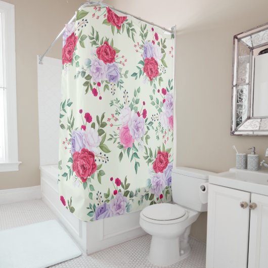 Rideaux De Douche Élégante Fleur Rose Simple (En situation)