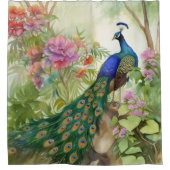 Rideaux De Douche Élégante Forêt de fleurs roses bleu vert paon (Devant)