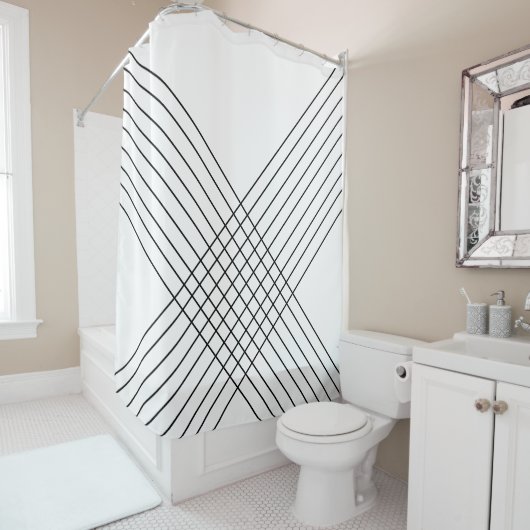 Rideaux De Douche Elégante Géométrie En Blanc (En situation)