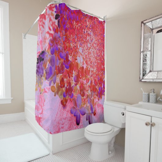 Rideaux De Douche Élégante Hydrangea Limelight Violette et Orange (En situation)
