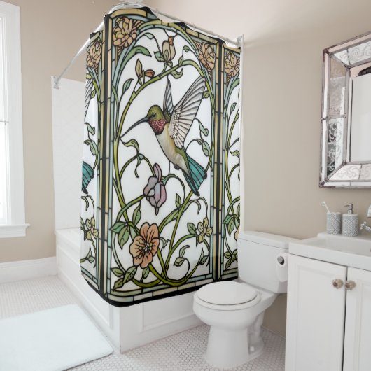 Rideaux De Douche Élégante illustration de colibri botanique boho ch (En situation)
