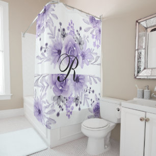 Rideaux De Douche Elégante Lavande Purple Floral Aquarelle