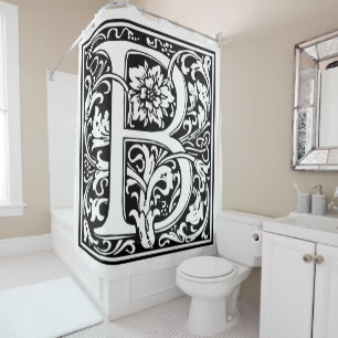Rideaux De Douche Élégante lettre Vintage florale B Monogramme