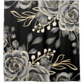Rideaux De Douche Elégante Moody Grey Floral Gold Black Aquarelle (Devant)