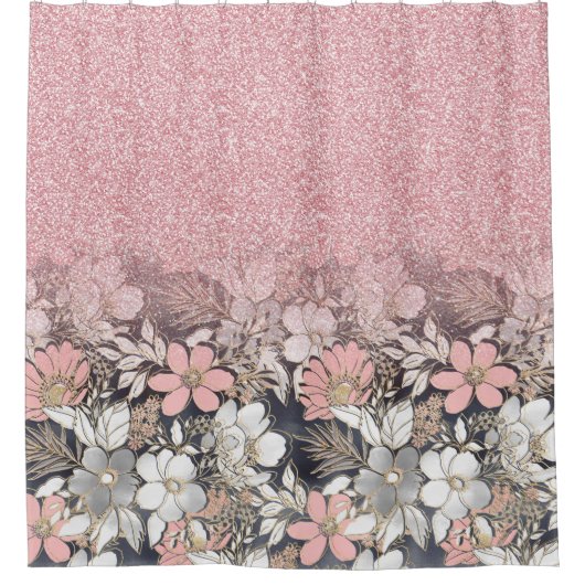 Rideaux De Douche Élégante Parties scintillant dorée rose floral Gra (Devant)