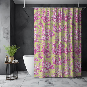 Rideaux De Douche Élégante toile de jouy vintage rose vert