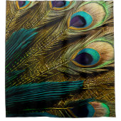 Rideaux De Douche Elégante Turquoise Abstraite  Plumes Peacock Or | (Devant)
