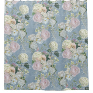 Rideaux De Douche Elégante végétation florale Dusty Blue Pink Peony