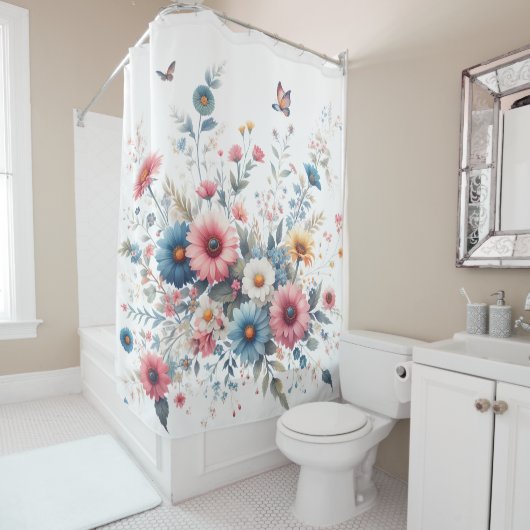 Rideaux De Douche Élégantes fleurs florales (En situation)