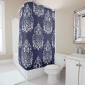 Rideaux De Douche élément motif transparent damassé bleu (En situation)