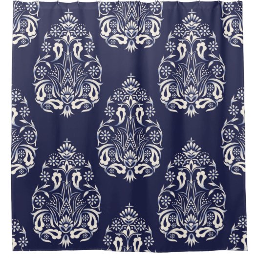 Rideaux De Douche élément motif transparent damassé bleu (Devant)