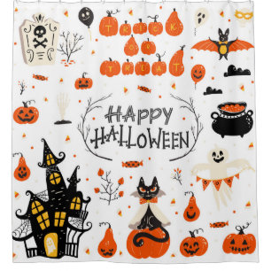 Rideaux De Douche Eléments de design Halloween. Cliparts d'Halloween