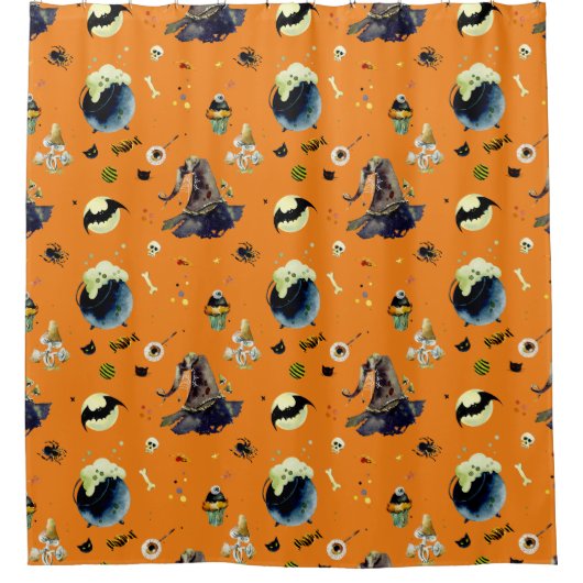 Rideaux De Douche Eléments d'Halloween sur Orange (Devant)