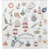 Rideaux De Douche Éléments nautiques à l'aquarelle Marin (Devant)