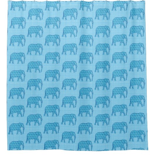 Rideaux De Douche Eléphant à fleurs de Lotus, Turquoise et Blanc (Devant)