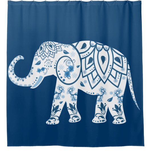 Rideaux De Douche Eléphant bleu à motif orné (Devant)