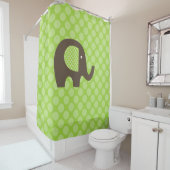Rideaux De Douche Eléphant Brown avec Arrière - plan Polka vert (En situation)