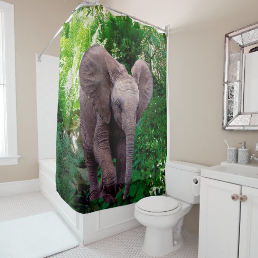Rideaux De Douche Éléphant et jungle (En situation)