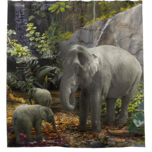 Rideaux De Douche Elephant Family RAIN FOREST PARTI